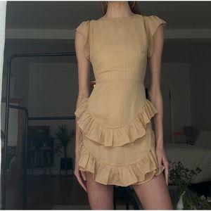Feminine Ruffle Tiered Dress | Beige Midi | FAVLUX Fashion | Size M